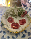 Vintage Ceramic Italian Cherry Dish With Handle and Gold Rim