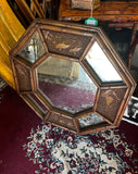 Vintage Faux Bamboo Geometric Asian Style Wall Mirror With Bird Accents