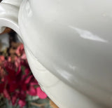 Large White Ceramic Serving Bowl With Matching Lid in a Nautical Style