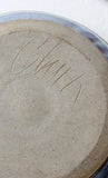 Vintage Blue Ombré Pottery Bowl With Handle and Matching Utensil
