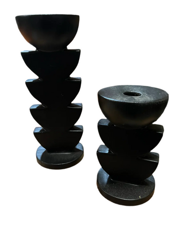 Pair of Black Plastic Abstract Candlestick Holders