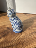 Vintage Blue and White Asian Ceramic Cat Sculpture