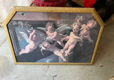 Vintage Cherub Painting in Gold Geometric Frame