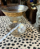 Pair of Gold Accent Greek Key Serving Glass Bowls