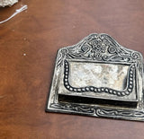 Small Silver Etched Business Card Holder/Office Decor