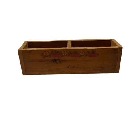 Wooden Rectangular Catchall With Floral Details