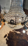 Large Deer Head Crystal and Bronze Chandelier