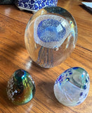 Trio of Blue Glass Vintage Paperweights