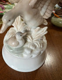 Vintage Ceramic White Duck and Duckling Music Box- Condition Issues