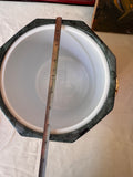 Green Malachite Ice Bucket With Gold Accents and Matching Lid