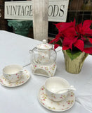 Glass and Ceramic Tea Set With Painted Pink Rose Details- Set of 9