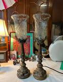 Pair of Brass and Glass Detailed Lamps