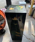 Square Pedestal Black Lacquer With Asian Lotus Accents
