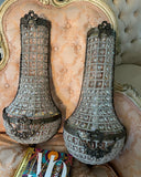 Pair of Vintage Dark Bronze and Crystal Wall Sconces