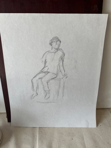 Sitting Faceless Woman Drawing