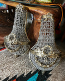 Pair of Small Gold French Basket Crystal Sconces