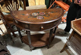 Demilune Wooden Table With Painted Flower Accents