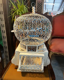 Vintage Indo-French White Metal Bird Cage With Hand Made Bird Figurines