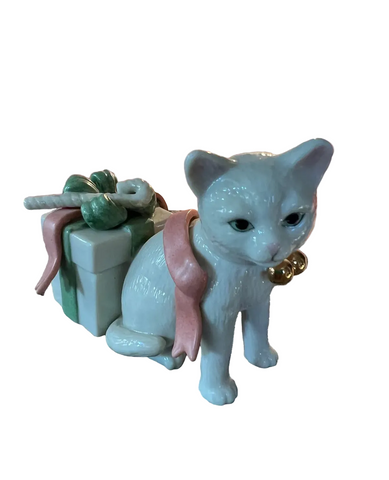 Small Lennox Ceramic Christmas Cat With Presents