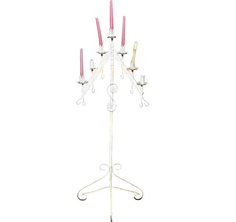 Tall Vintage White Metal Standing Candelabra