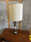 Vintage Brass and White Acanthus Table Lamp with Shade and Pineapple Details