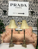 Pair of Skinny Brass Table Lamps With Greek Key Accents