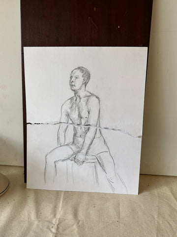 Vintage Ripped Expressionism Drawing of a Male Model