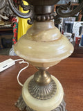 Vintage 1970s Brass and Marble Hurricane Lamp