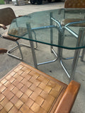 Vintage Chrome and Woven Leather Dining Set With Geometric Glass Top