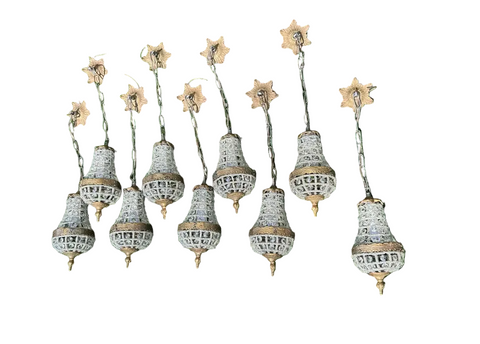 Vintage Gold Metal and Crystal Collection of Baby Pendant Lights- Set of 9