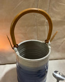 Vintage Blue Ombré Pottery Bowl With Handle and Matching Utensil