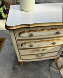 Vintage Regency White Wooden Desk With Gold Accents and Matching Chair- Needs Reupholstery