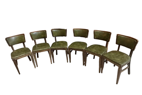 Collection of Green Leather Gun Lock Style Wooden Dining Chairs- Set of 6