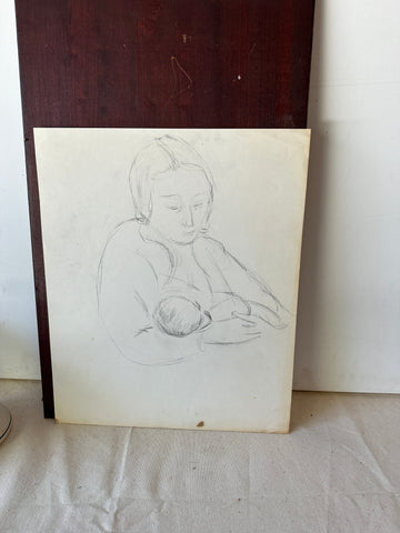 Pencil Sketch of Nursing Mother Original