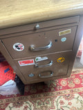 Vintage Industrial Metal Desk With Wooden Top- Stickers Included