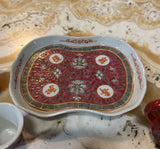 Miniature Set of Vintage Asian Ceramic Cups, Teapot, and Tray- 5 Pieces Total