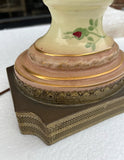 Creamed Colored Ceramic Lamp With Rose Details