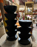 Pair of Black Plastic Abstract Candlestick Holders