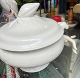 Large White Ceramic Serving Bowl With Matching Lid in a Nautical Style