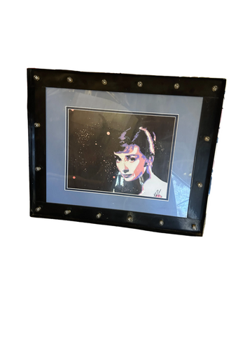 Abstract Colorful Audrey Hepburn Print in Light Bulb Black Frame