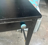 Simple Black Vintage Desk on Wheels With Turquoise and Silver Knobs