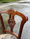 Antique Pair of Wooden Carved Accent Chairs With Central Medallion Detail