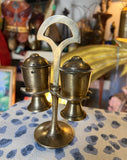 Pair of Brass Salt and Pepper Shakers on Stand