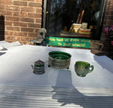 Trio of Green Glass and Silver Serving Pieces
