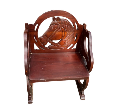 Solid Mahogany Carved Horse Accent Chair