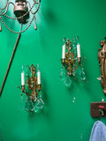 Pair of Brass Sconces With Crystals