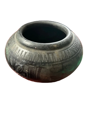Vintage Blackware Detailed Asian Style Pottery Bowl