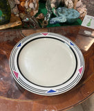 1980s Stoneware Plate With Blue and Pink Accents