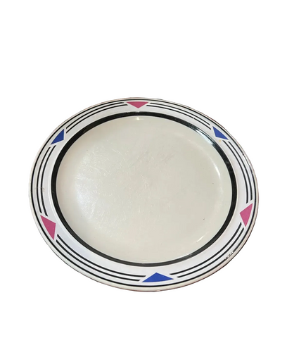 1980s Stoneware Plate With Blue and Pink Accents