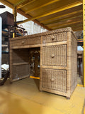 Vintage Wicker Boho Chic Desk With Drawers